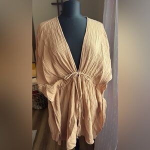 Aerie Textured Tan Kimono Swimsuit coverup